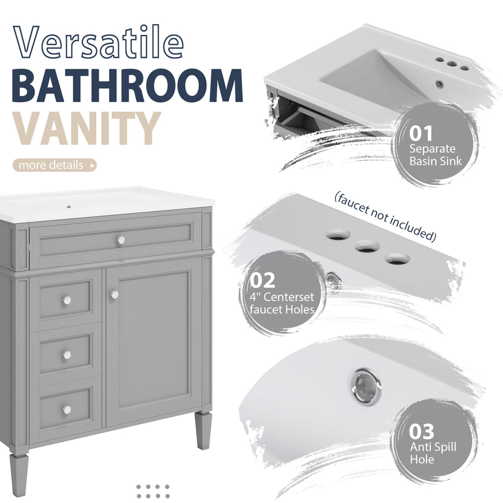 Bathroom Vanity With Medicine Cabinet, Royal Mirror Cabinet, Modern Bathroom Storage Cabinet With 2 Soft Closing Doors And 4 Drawers
