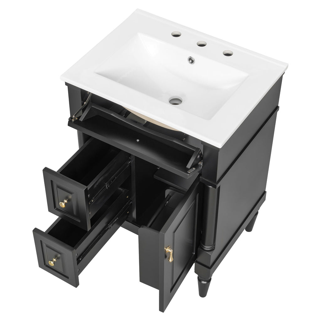 Freestanding Bathroom Vanity With Sink, Adjustable Shelf & Flip Drawer