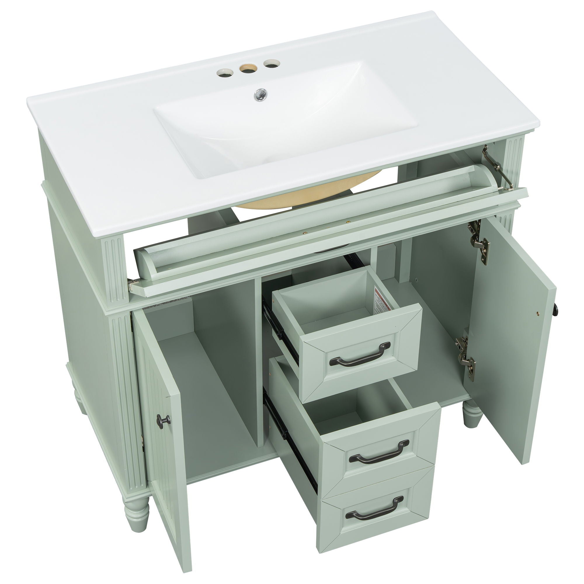 Bathroom Vanity With Sink, Flip-Out Top Drawer, Soft Close Doors, 2 Storage Drawers