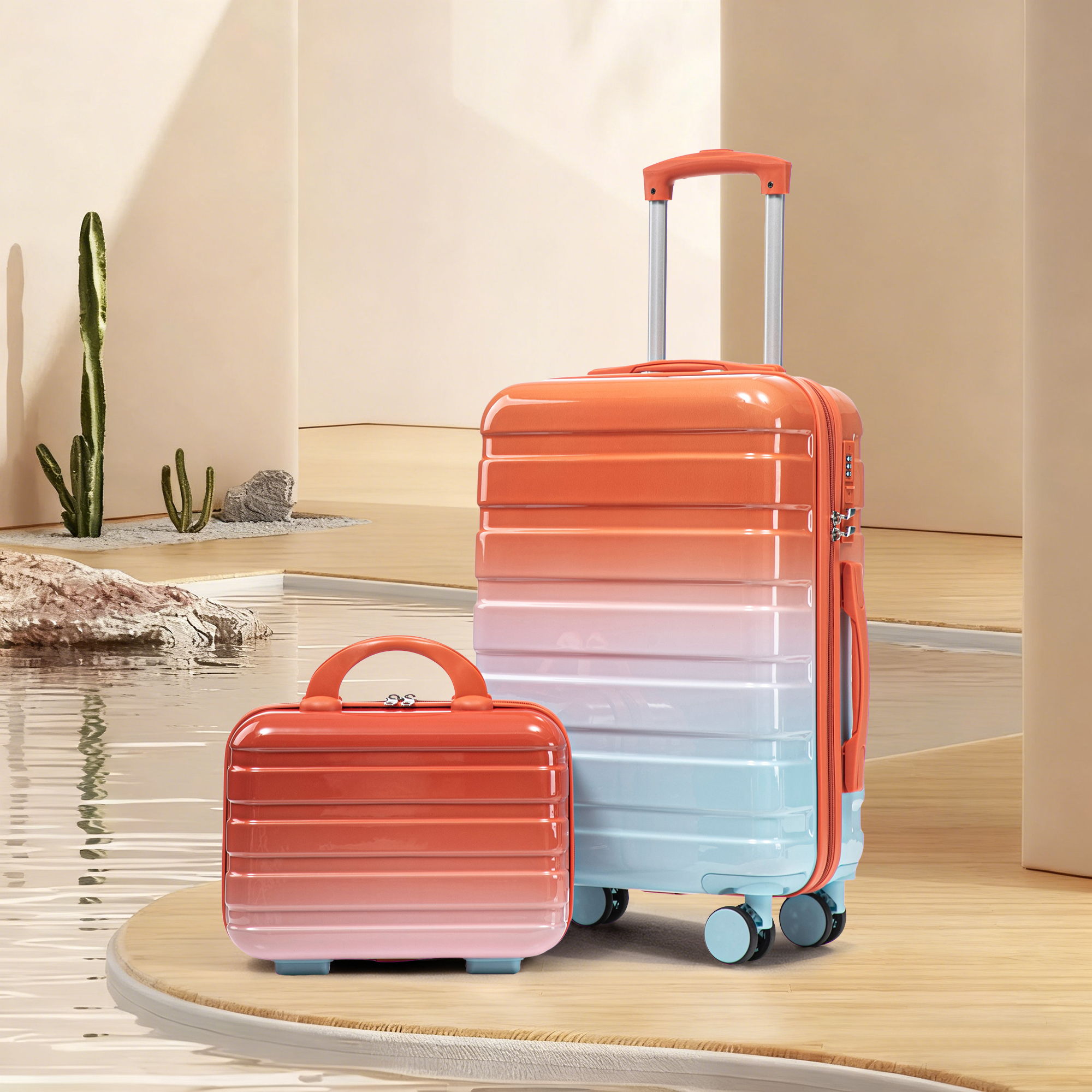 Luggage Set 14" / 20" With Combination Lock And Cosmetic Case