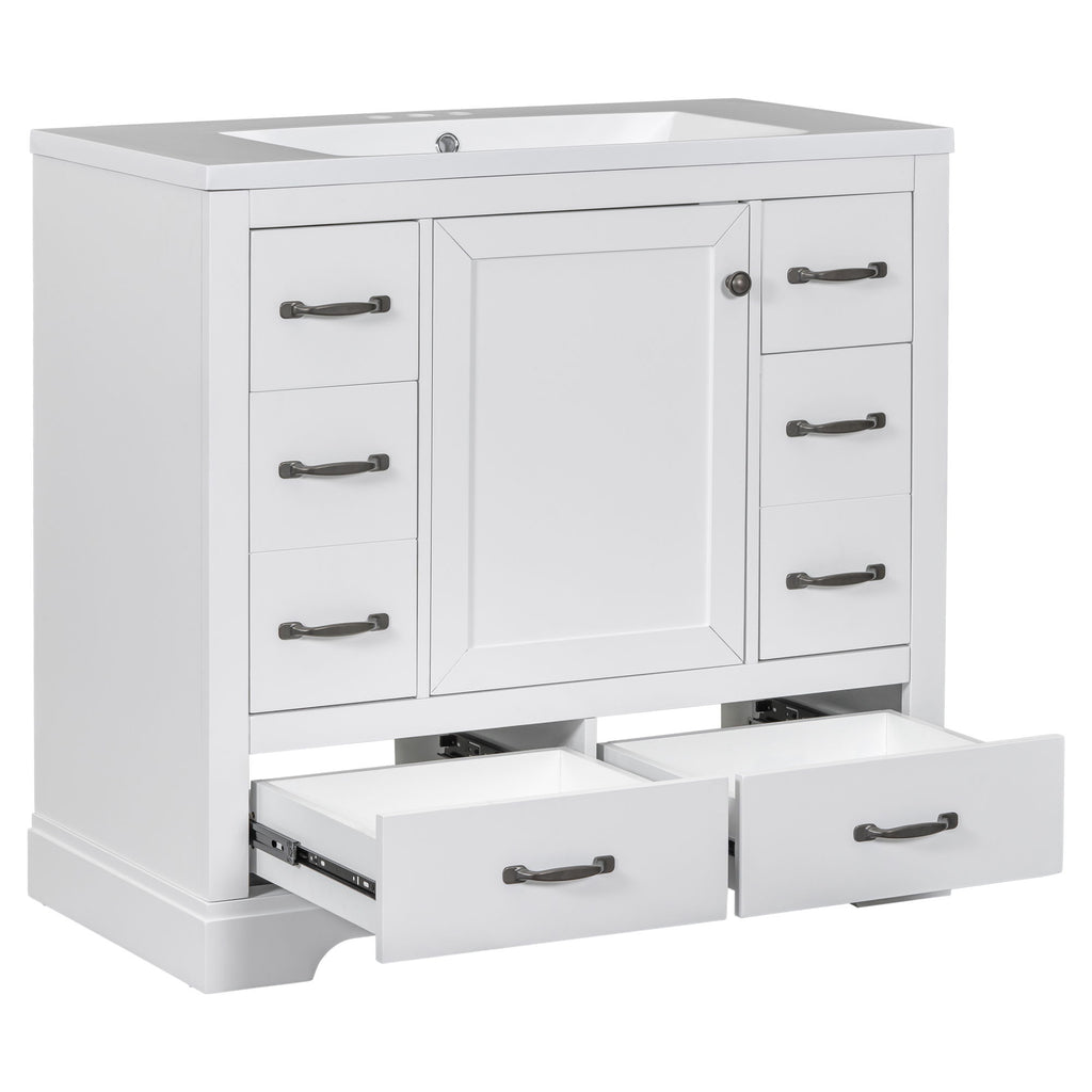 Modern Bathroom Vanity With Sink, 6 Drawers, Adjustable Shelf