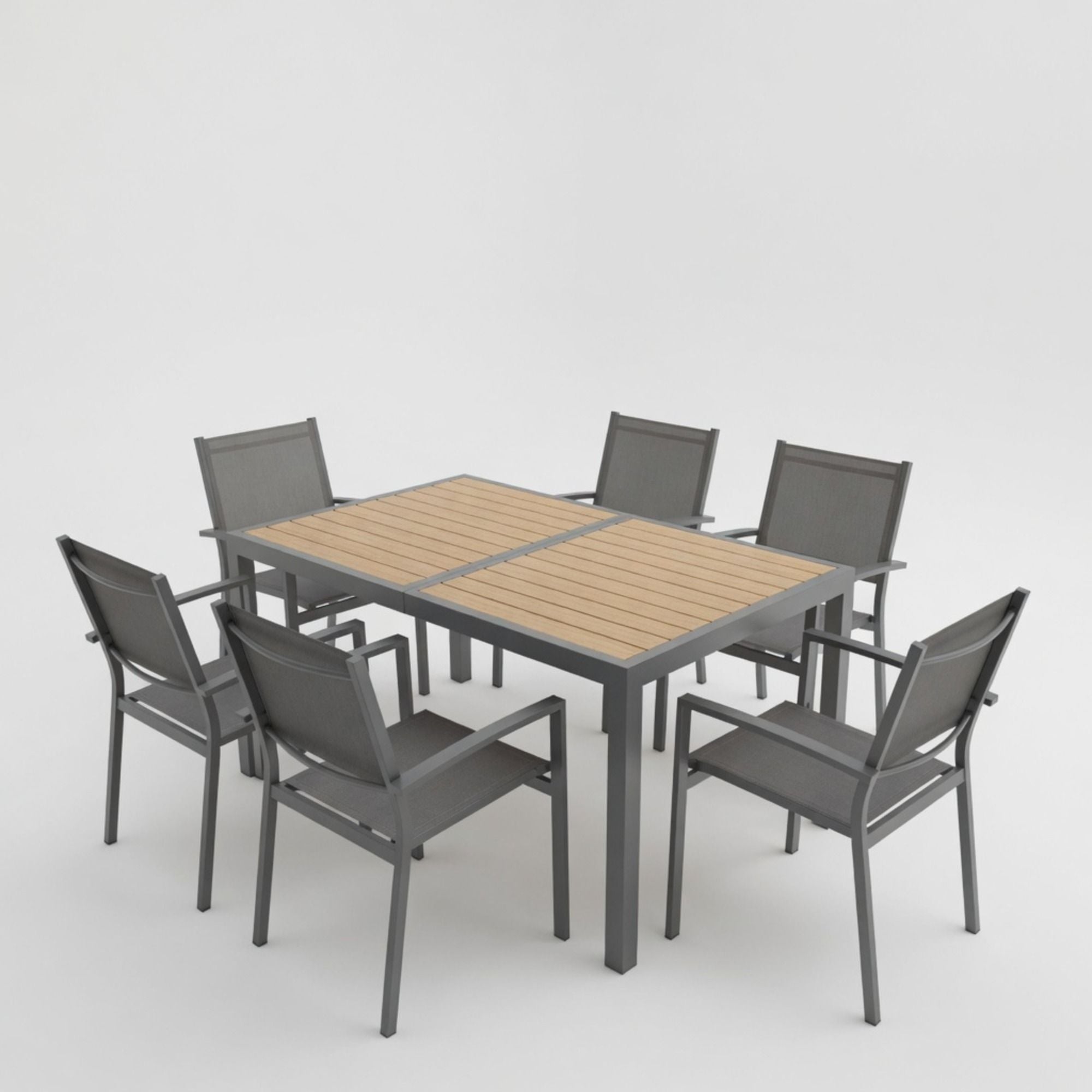 7 Piece Gray Patio Dining Set With Hdps Table And Textilene Chairs For Outdoor Use, Metal Furniture