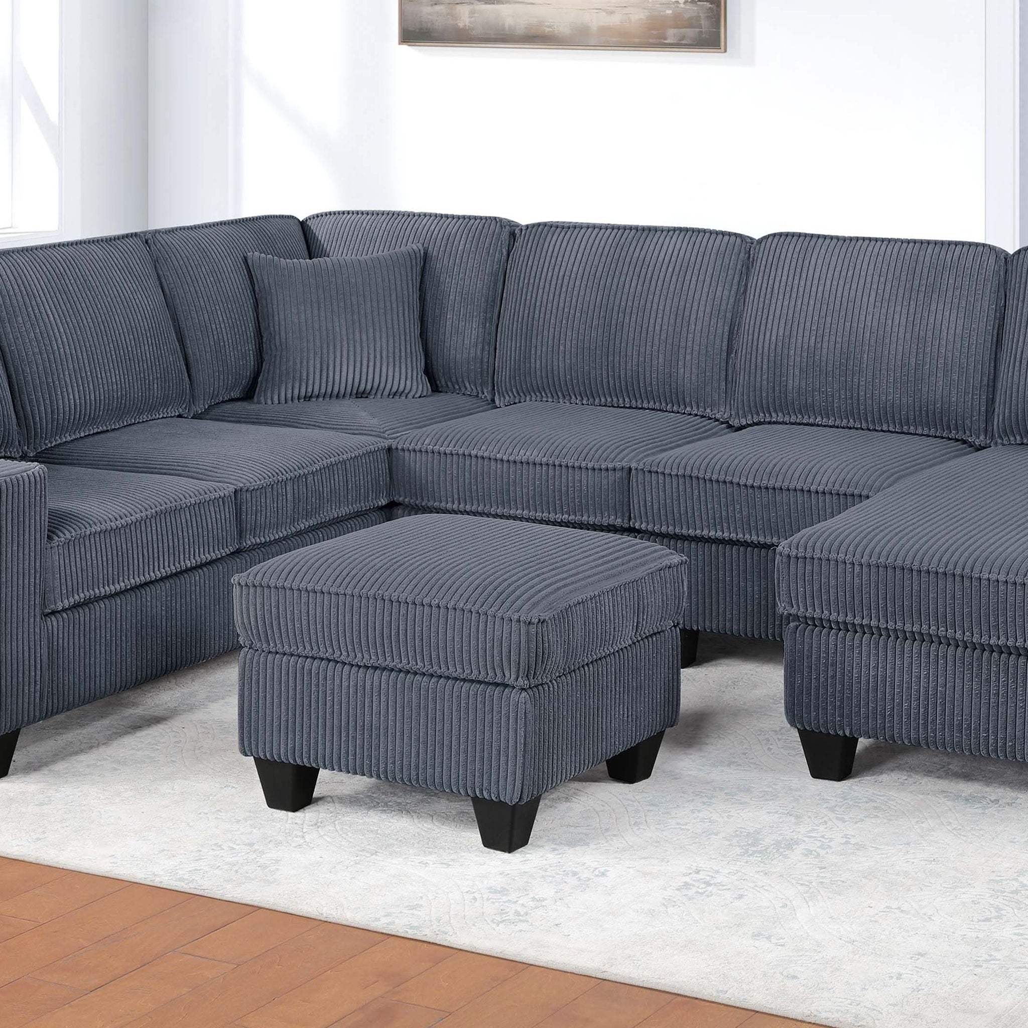 Left Arm Facing Loveseat With USB Port 5 Piece Sectional Set Corner Wedge Armless Chair Cocktail Ottoman Upholstered Living Room Furniture - Dark Gray