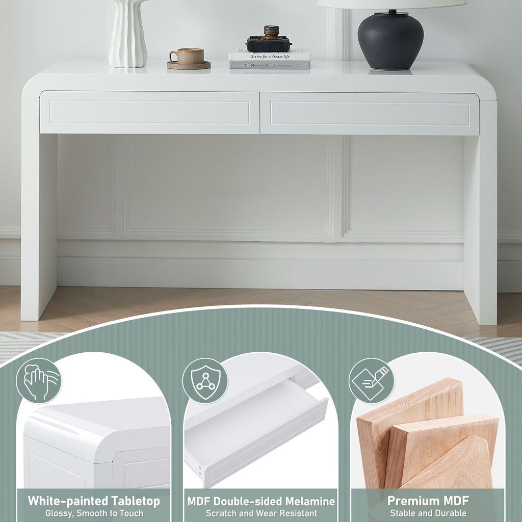 Curved Console Table With Storage, 2 Drawers - White