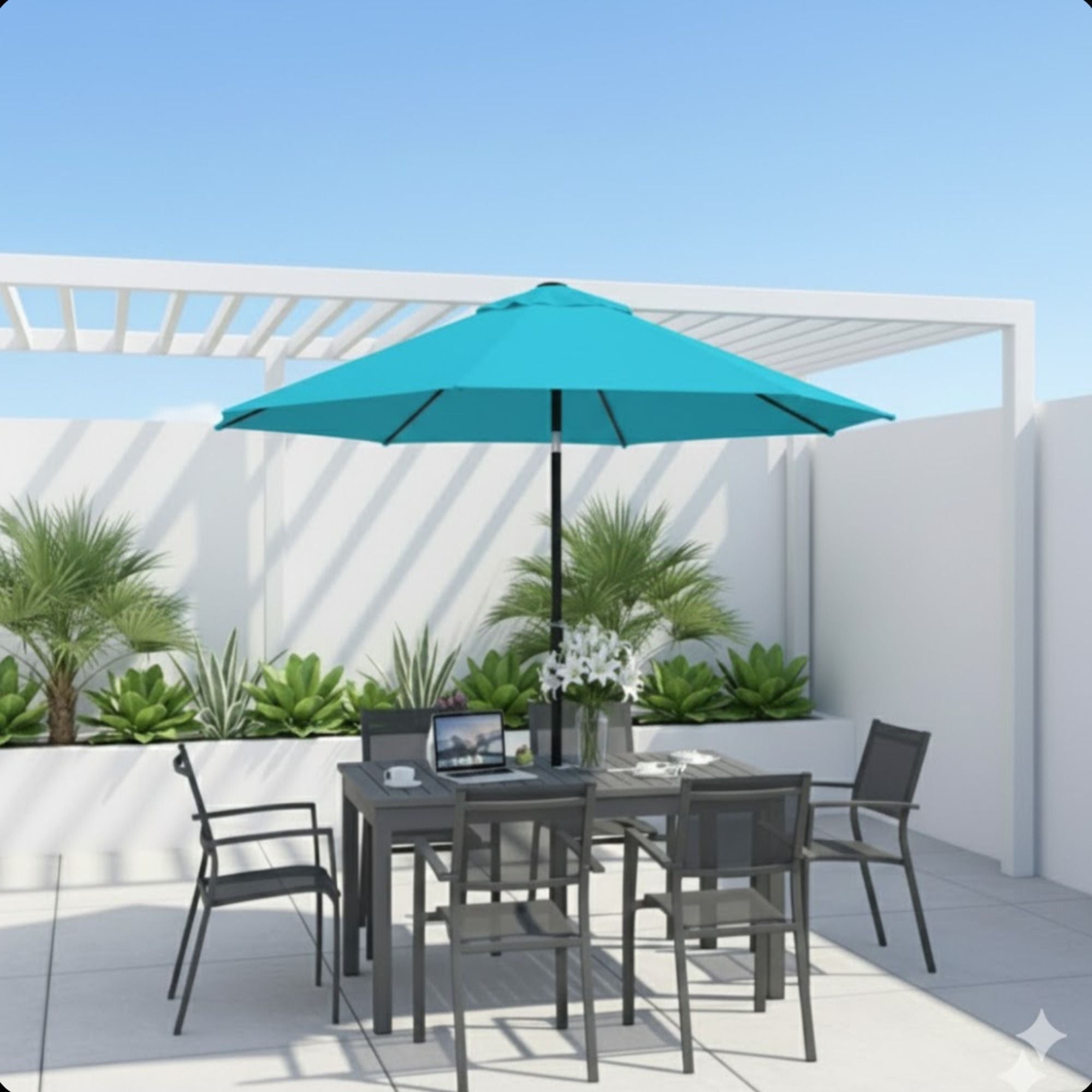 Umbrella With Crank Lift & Tilt, UV-Resistant Canopy For Patio