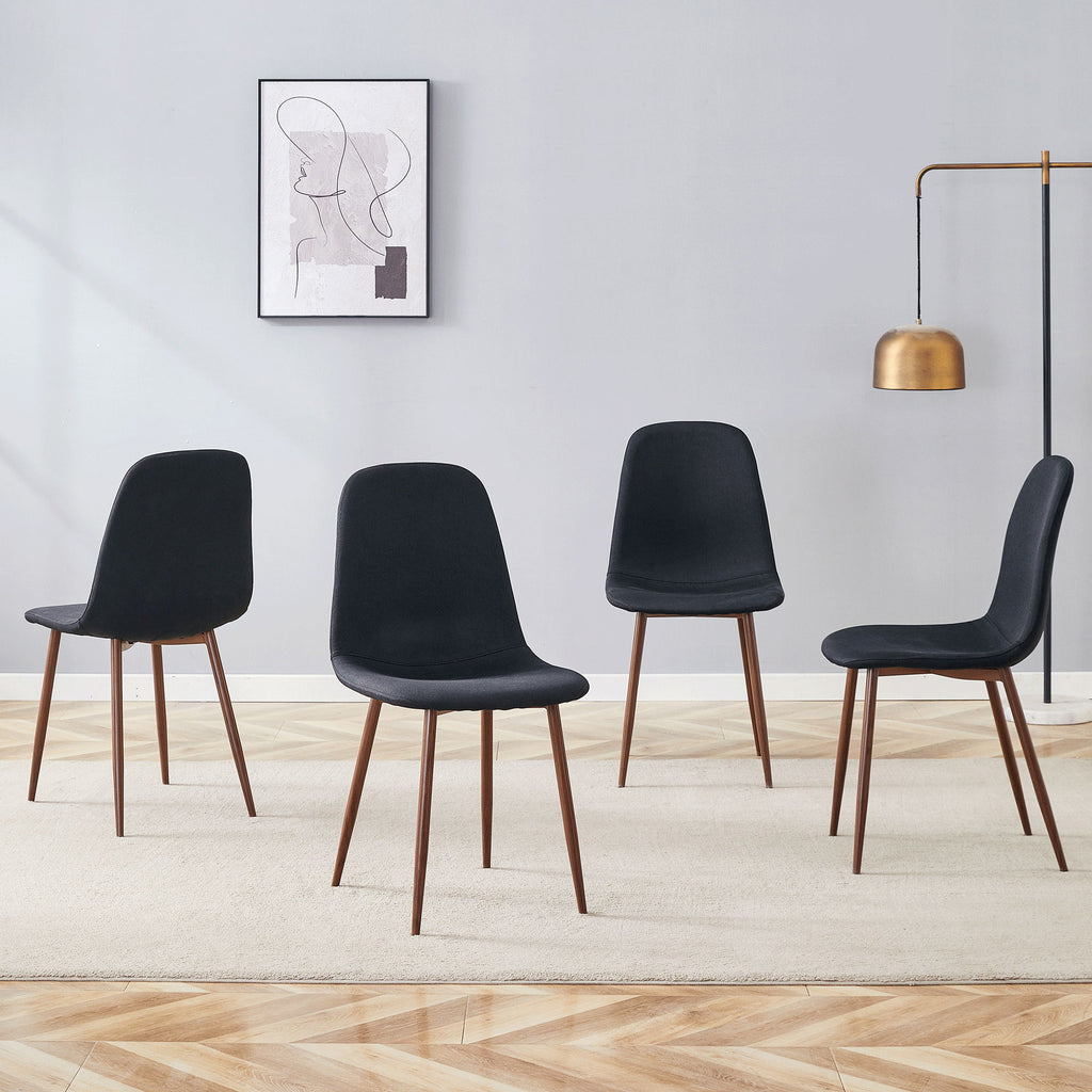 Luxury Simple Chair (Set of 4) Linen Cotton High Resilience Dining Chair With Metal Color Leg - Black / Walnut