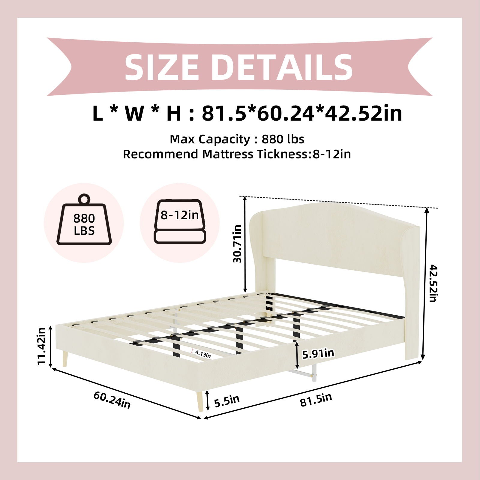 Upholstered Bed, Tufted Headboard, Comfortable Sleep