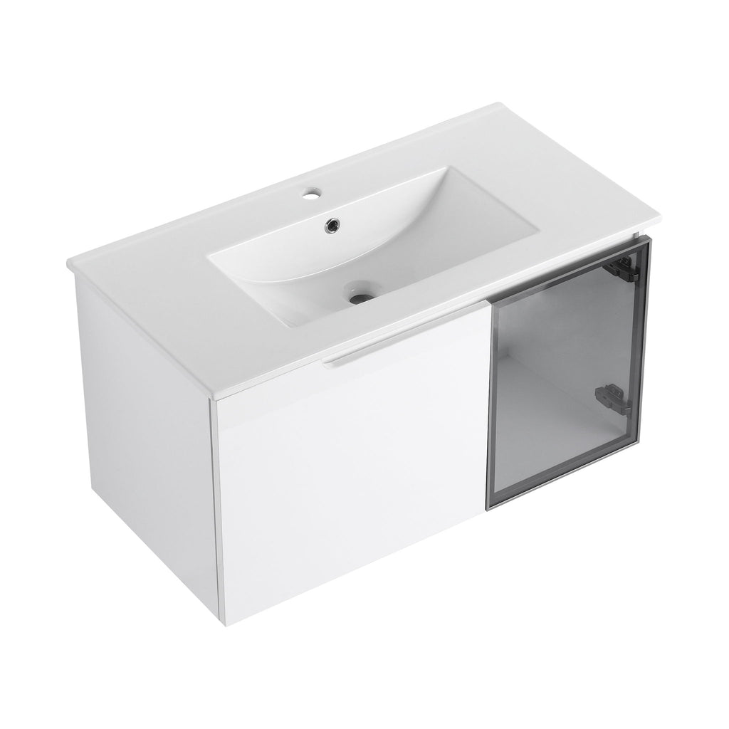 Wall Mounted Bathroom Vanity With Sink, 2 Soft Close Doors, Cabinet & Half Door