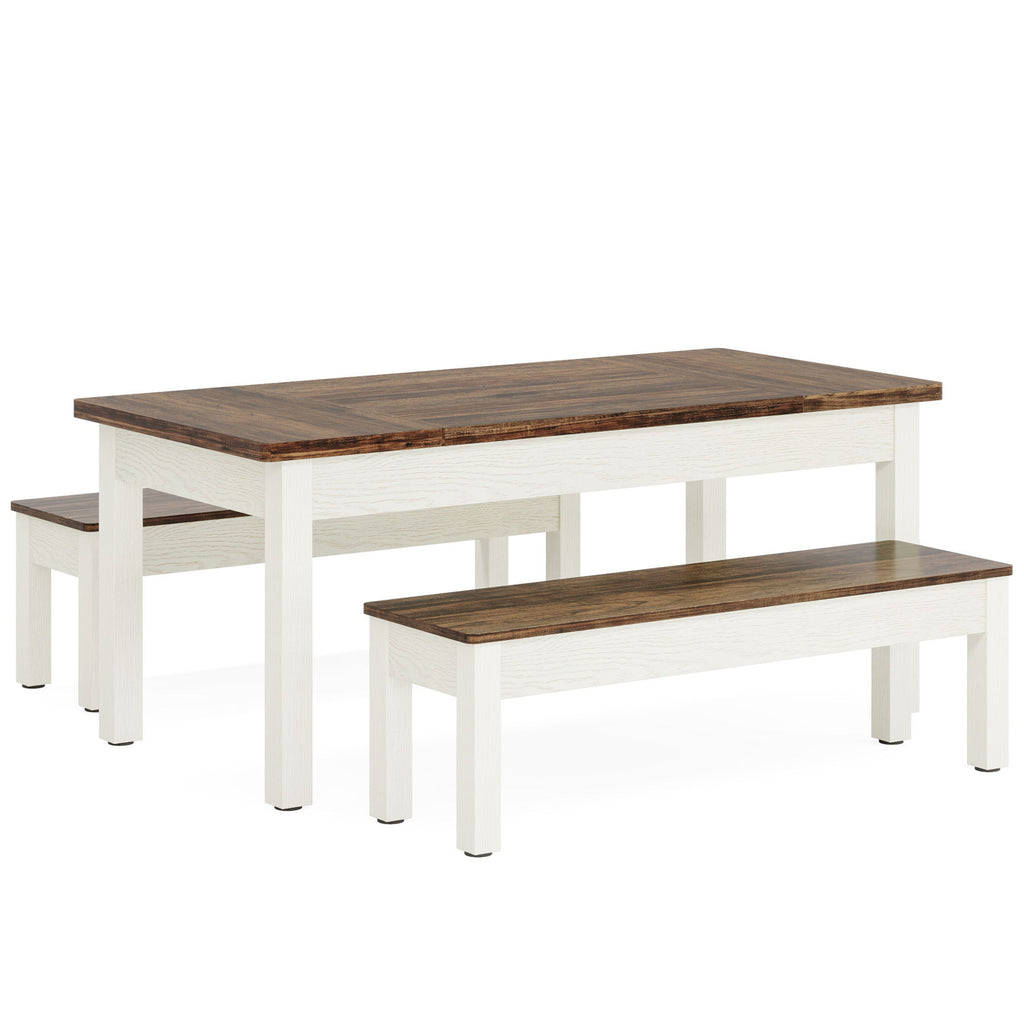 Dining Table Set For 4 - 6 With 2 Tuck Under Benches - Brown / White