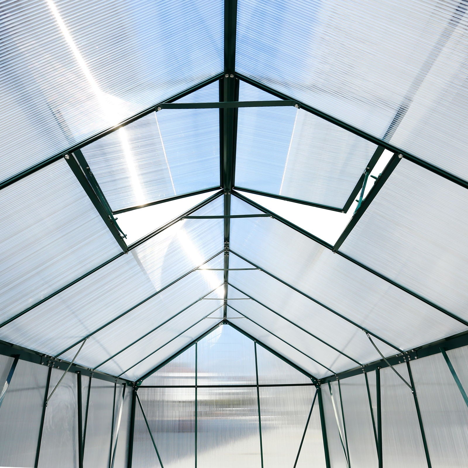 Polycarbonate house, Heavy Duty Outdoor Aluminum Walk-In House Kit With Rain Gutter, Vent And Door For Backyard Garden