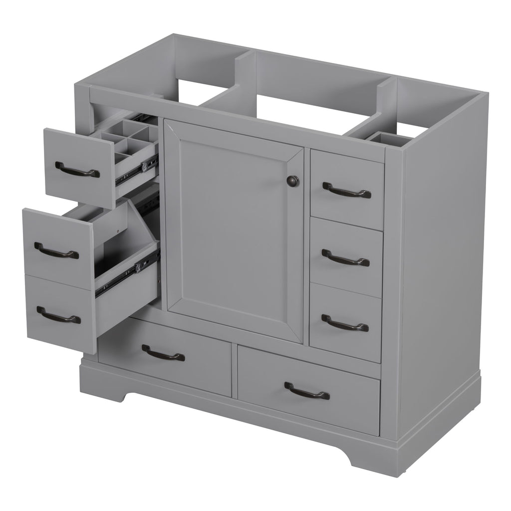 Modern Bathroom Vanity Base Only, 6 Drawer Storage With Adjustable Shelf