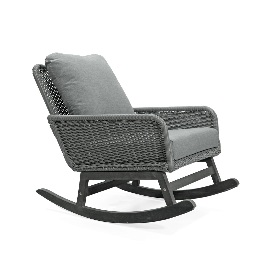 Contemporary Minimalist Wicker Rocking Chair With Soft Cushions And Durable Wooden Frame