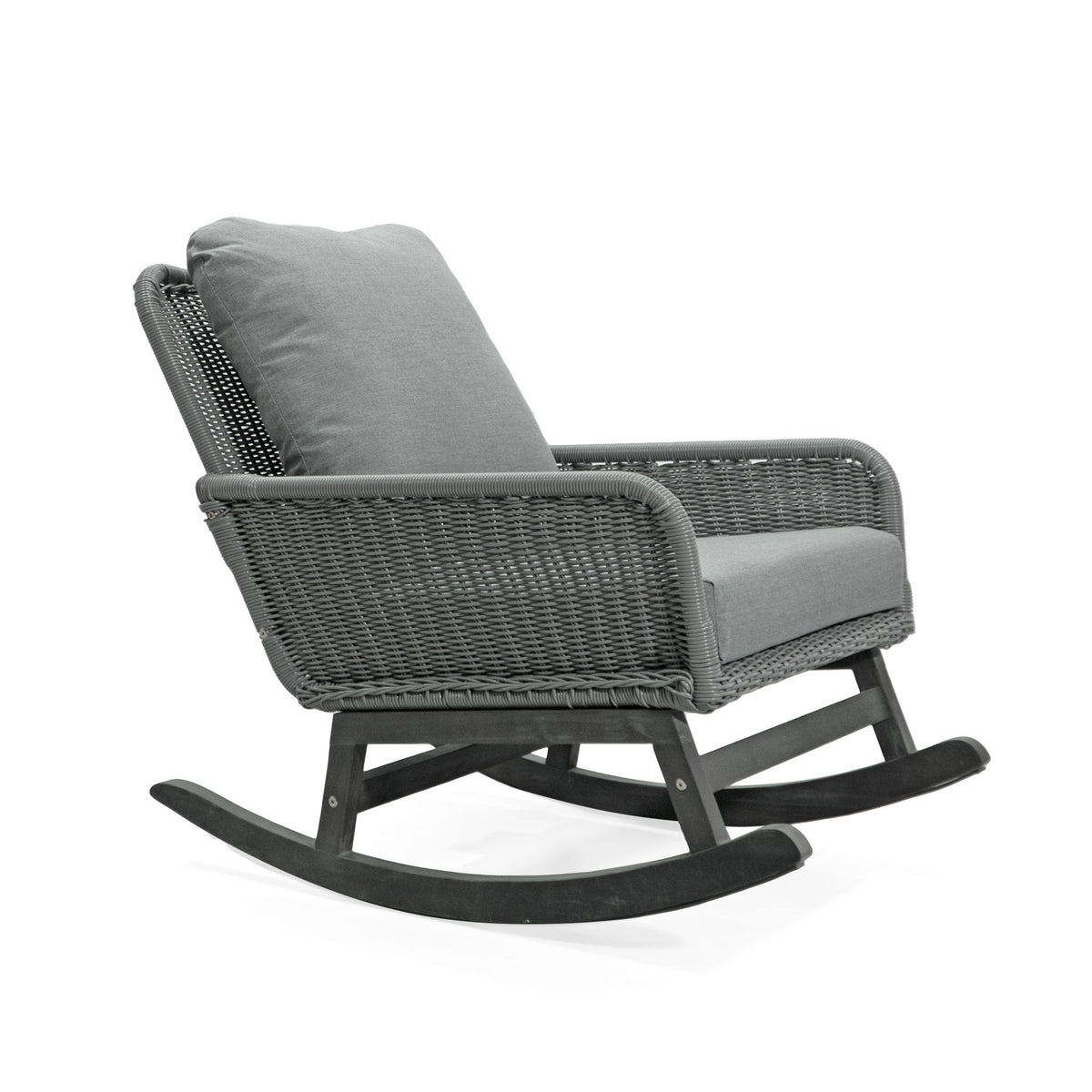Contemporary Minimalist Wicker Rocking Chair With Soft Cushions And Durable Wooden Frame