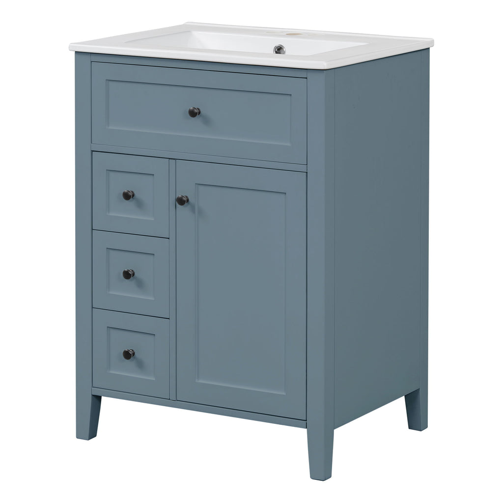 Bathroom Vanity With Sink, 3 Drawers & Cabinet With Adjustable Shelves
