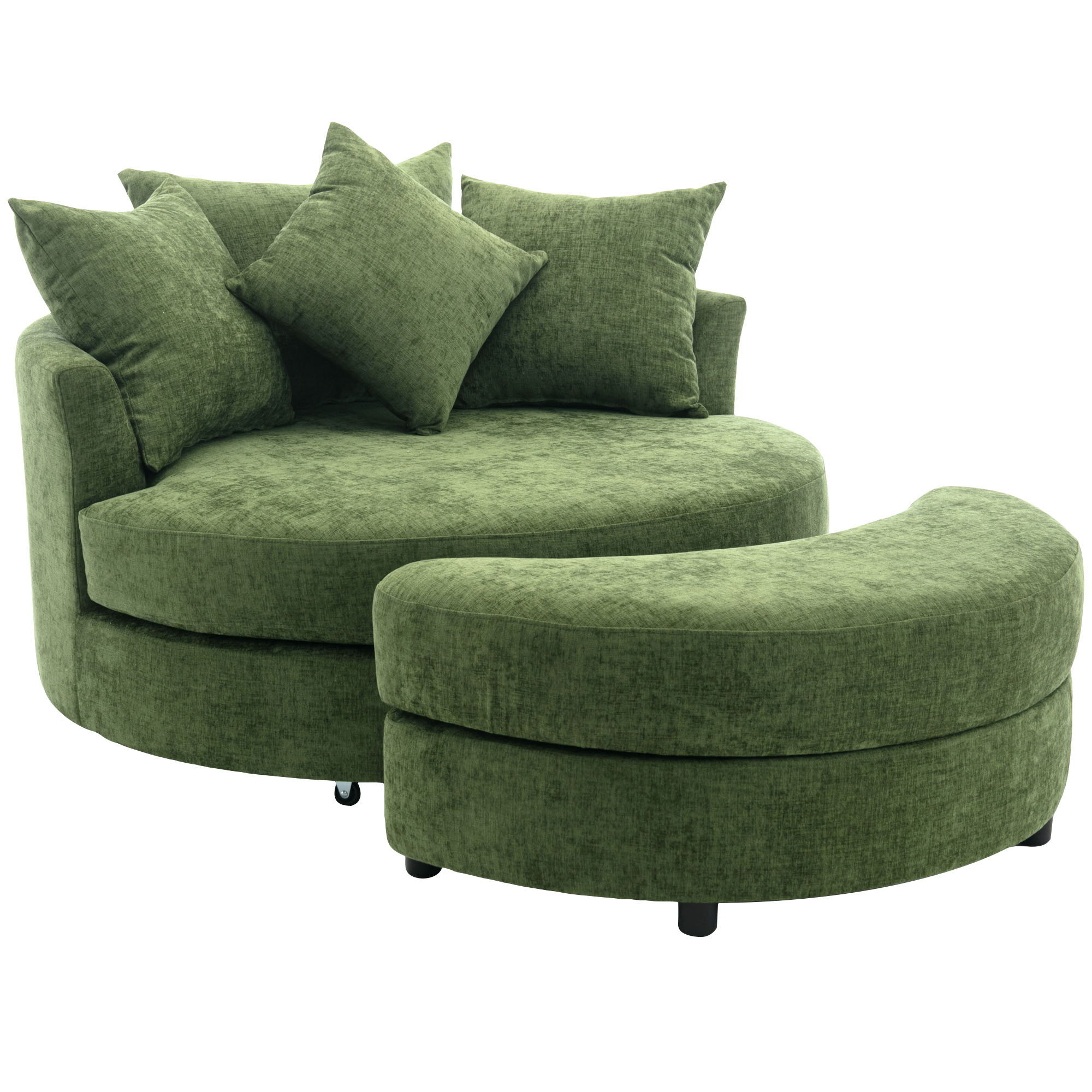 360° Swivel Accent Barrel Chair With Storage Ottoman & 4 Pillows, Modern Leisure Chair Round Accent For Living Room