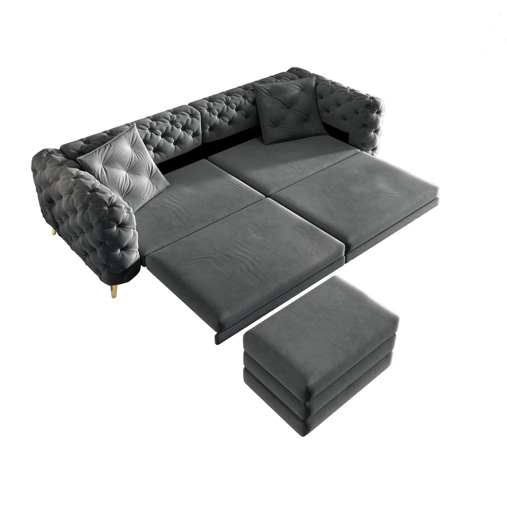 3 In 1 Convertible Sleeper, Deep Seat Pull Out Sofa Bed, Button Tufted