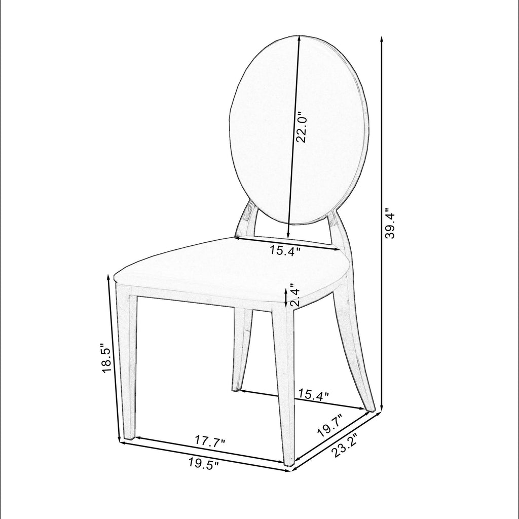 Dining Chair (Set of 2), Oval Backrest Design And Stainless Steel Legs - White