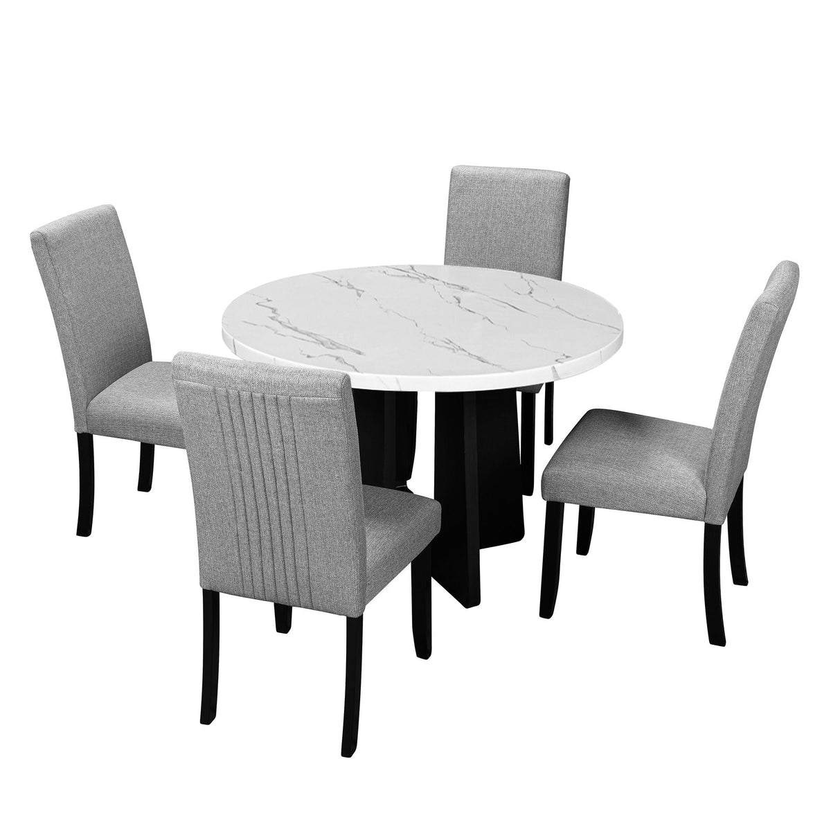 5 Piece Round Dining Table Set, Dining Table And 4 Upholstered Chairs For Dining Room, Kitchen Room, Living Room - White / Gray