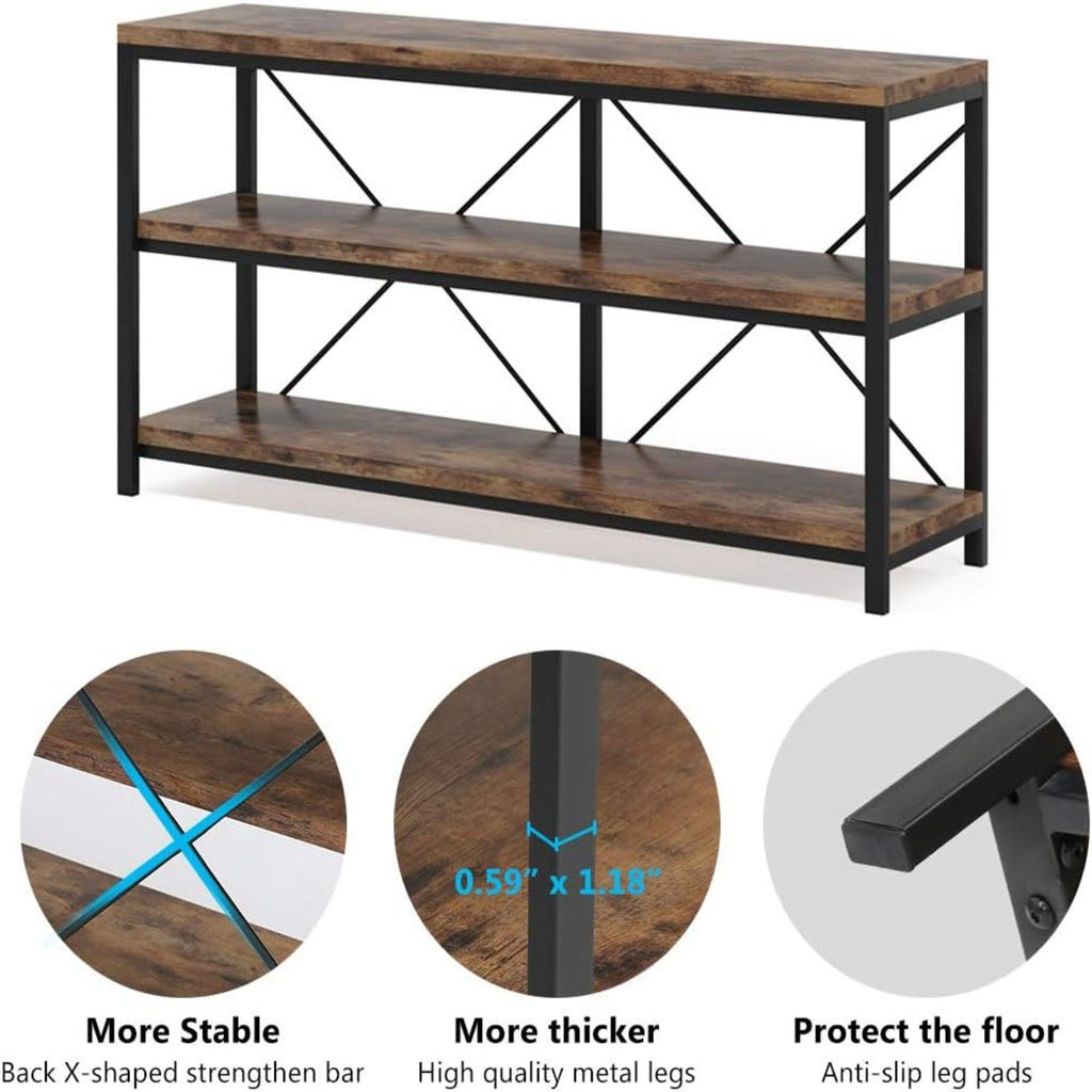 Console Table With 3 Tier Storage Shelves Finish, Slim Narrow Design For Living Entryway - Brown / Black