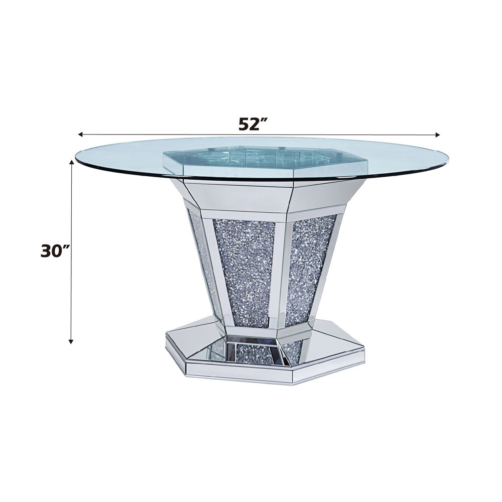 Noralie - Dining Table - Mirrored, Faux Diamonds & Clear Glass Top