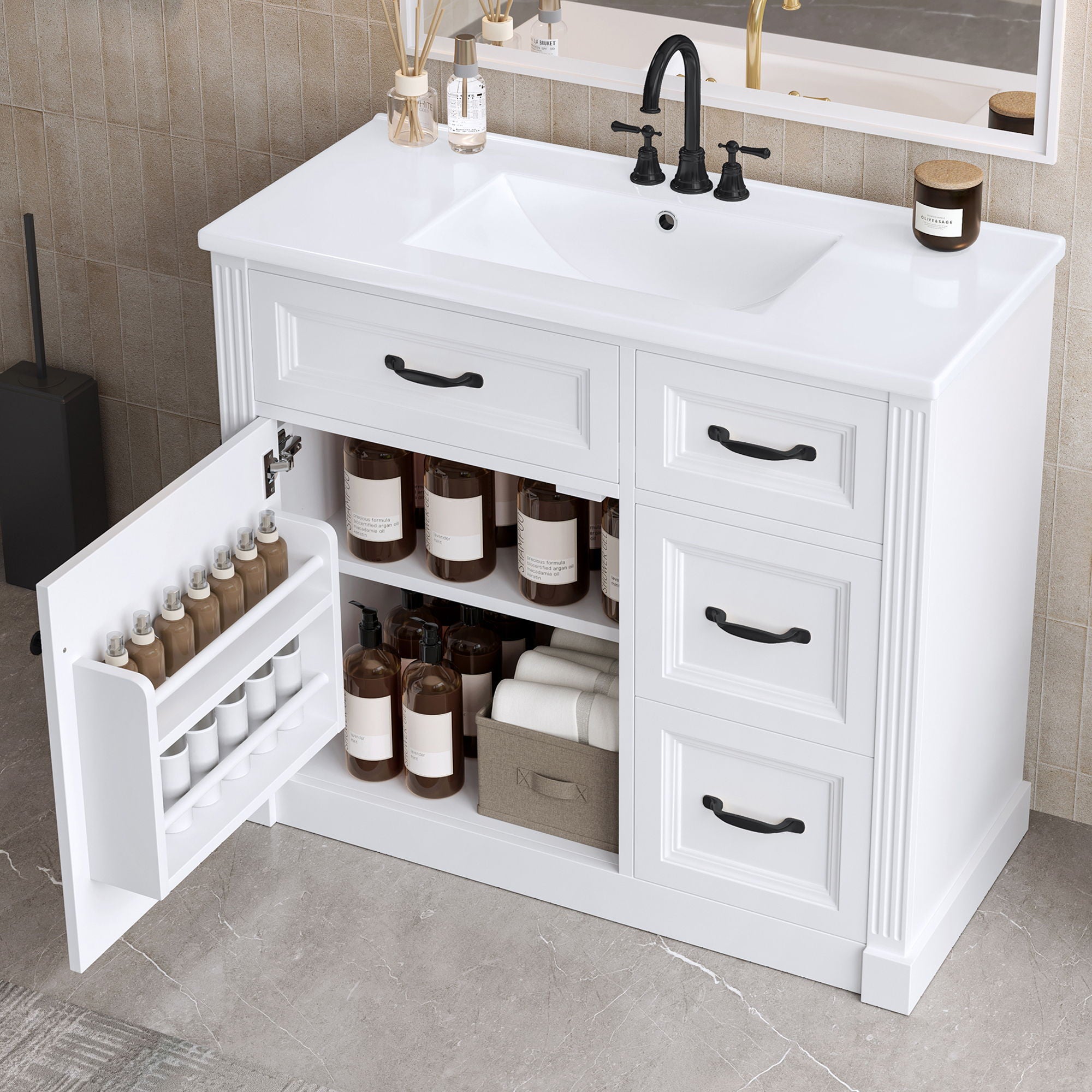 Modern Bathroom Vanity With Sink, 4 Drawers, Soft-Close Door, Adjustable Shelf
