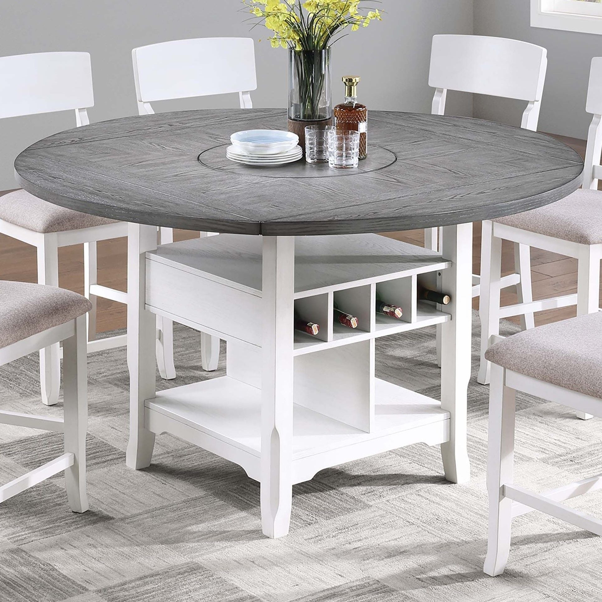 Counter Height Dining Table With Built In Lazy Susan And Storage Shelves
