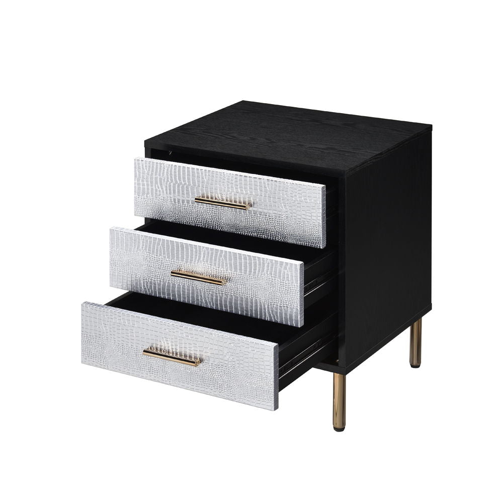 Myles - Nightstand - Black, Silver & Gold