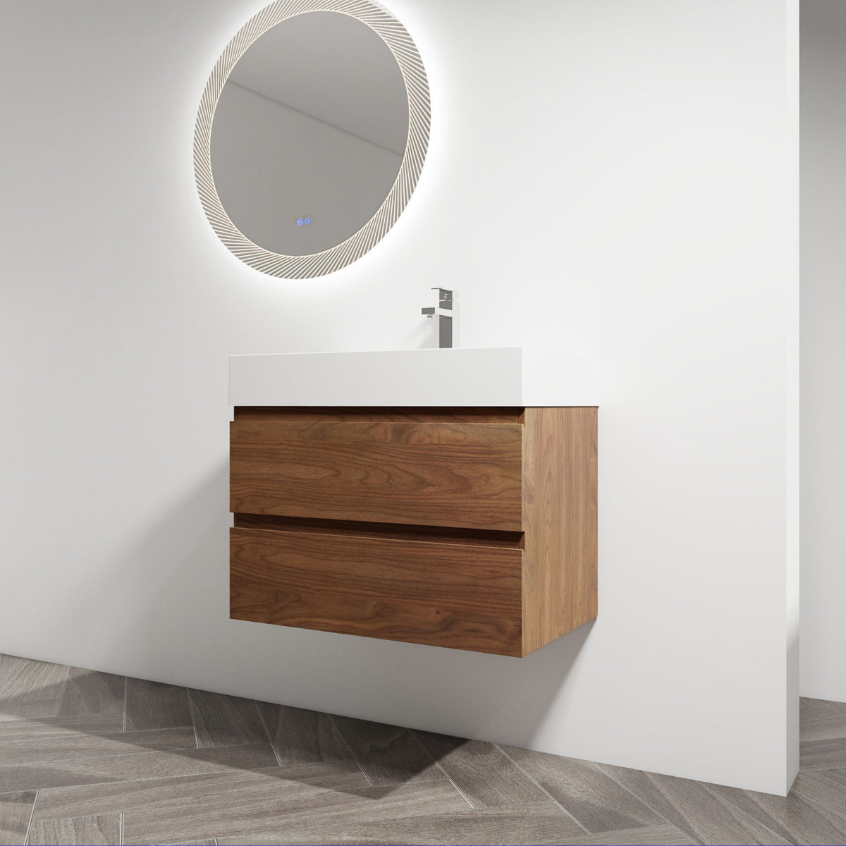 Wall Mounted Bathroom Vanity And Sink, 2 Soft Close Drawers