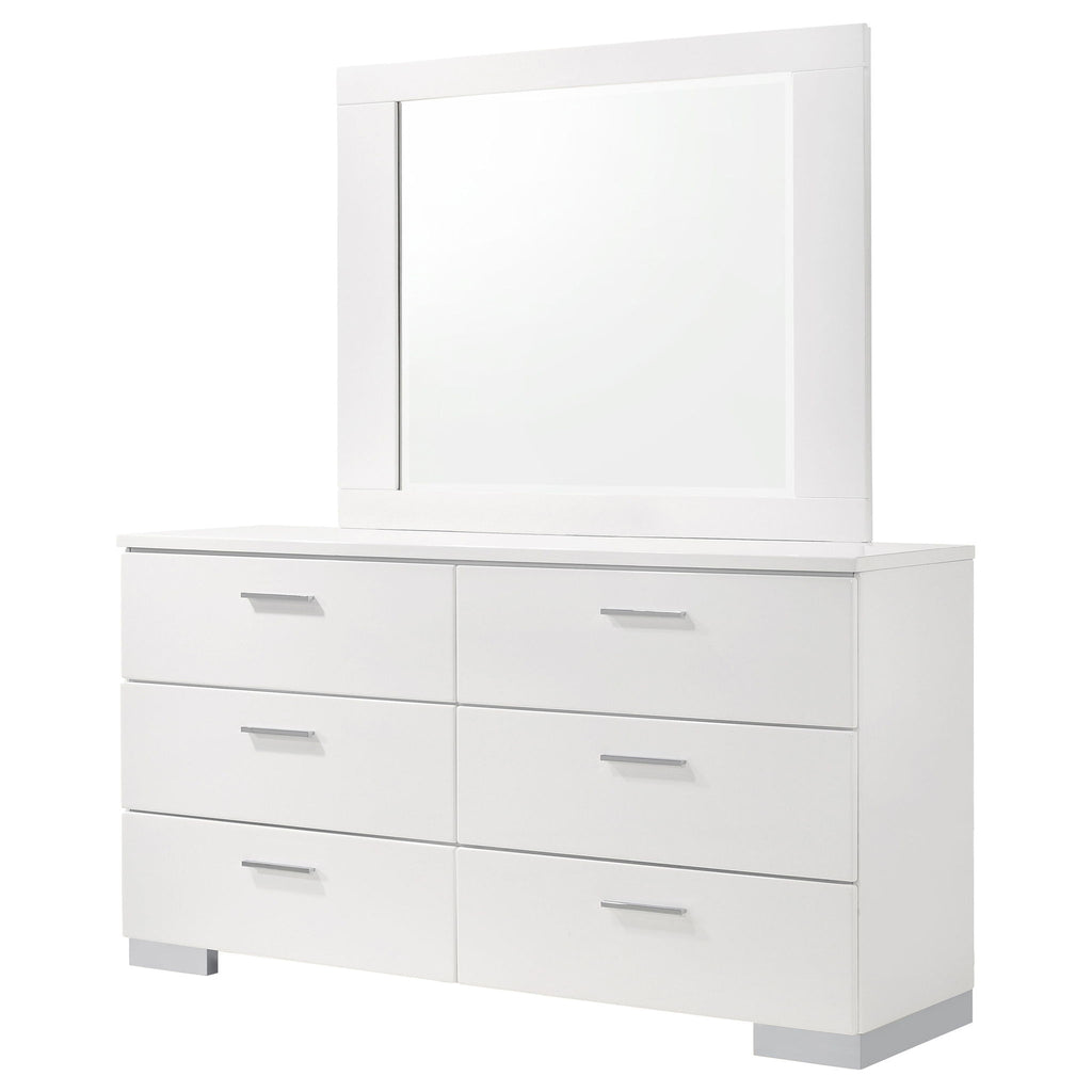 Dulcey - 6 Drawer Dresser With Mirror - Gloss White