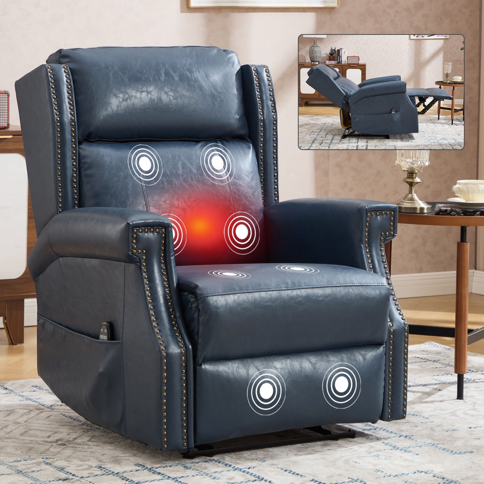 Manual Recliner Chair With Heavy Duty Motion Mechanism, 8 Vibrating Nodes And 3 Massage Modes For Living Room