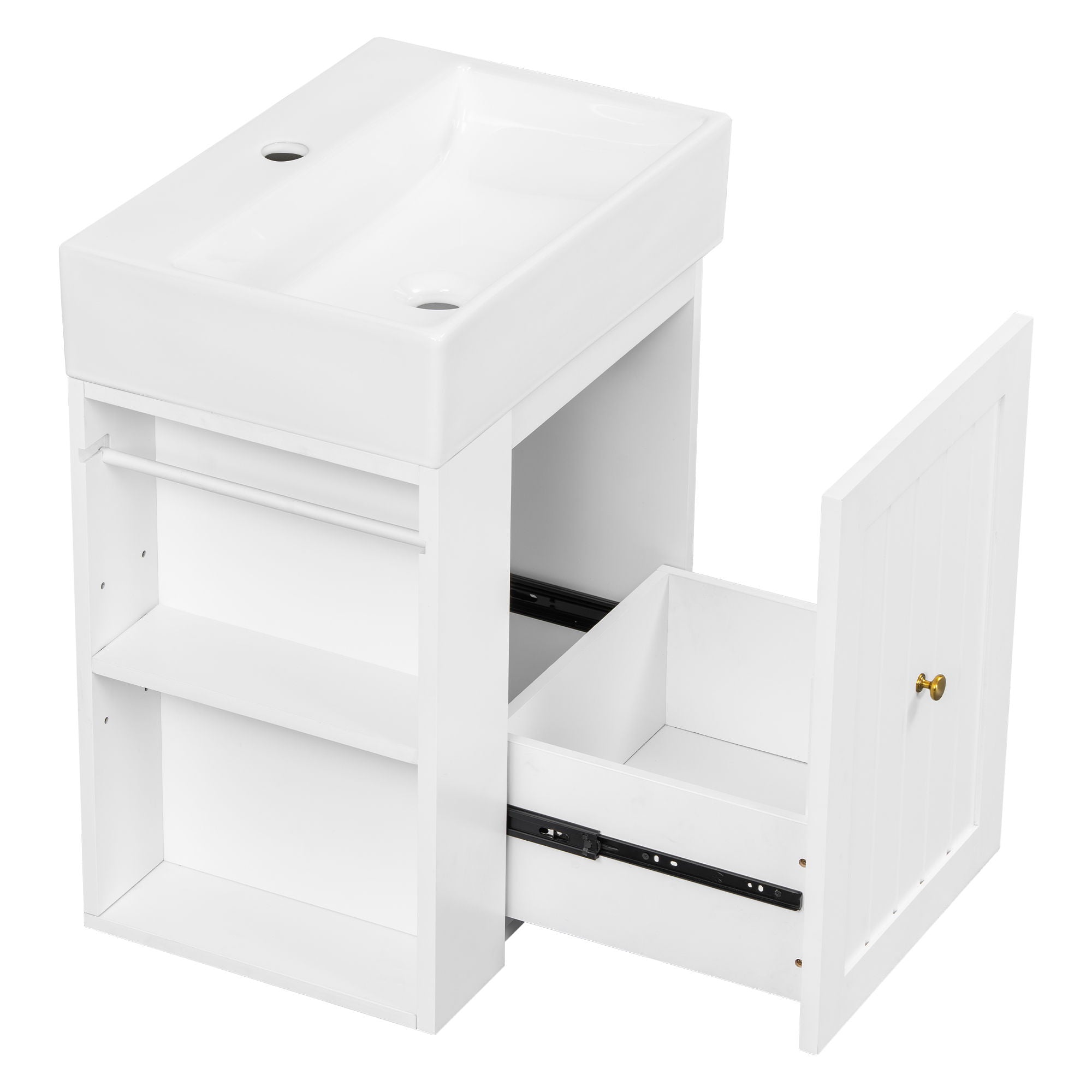 Modern Bathroom Vanity With Sink, Storage Cabinet, Drawer & Side Shelf