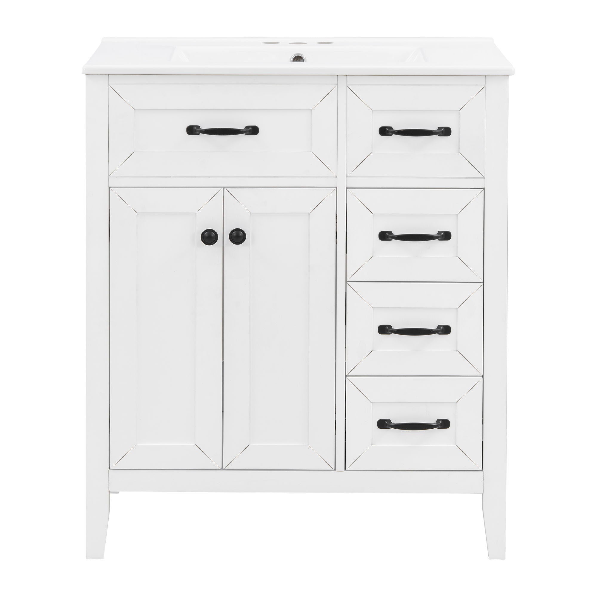 Bathroom Vanity With Sink, Freestanding Design, Soft Close Doors & Drawers - White