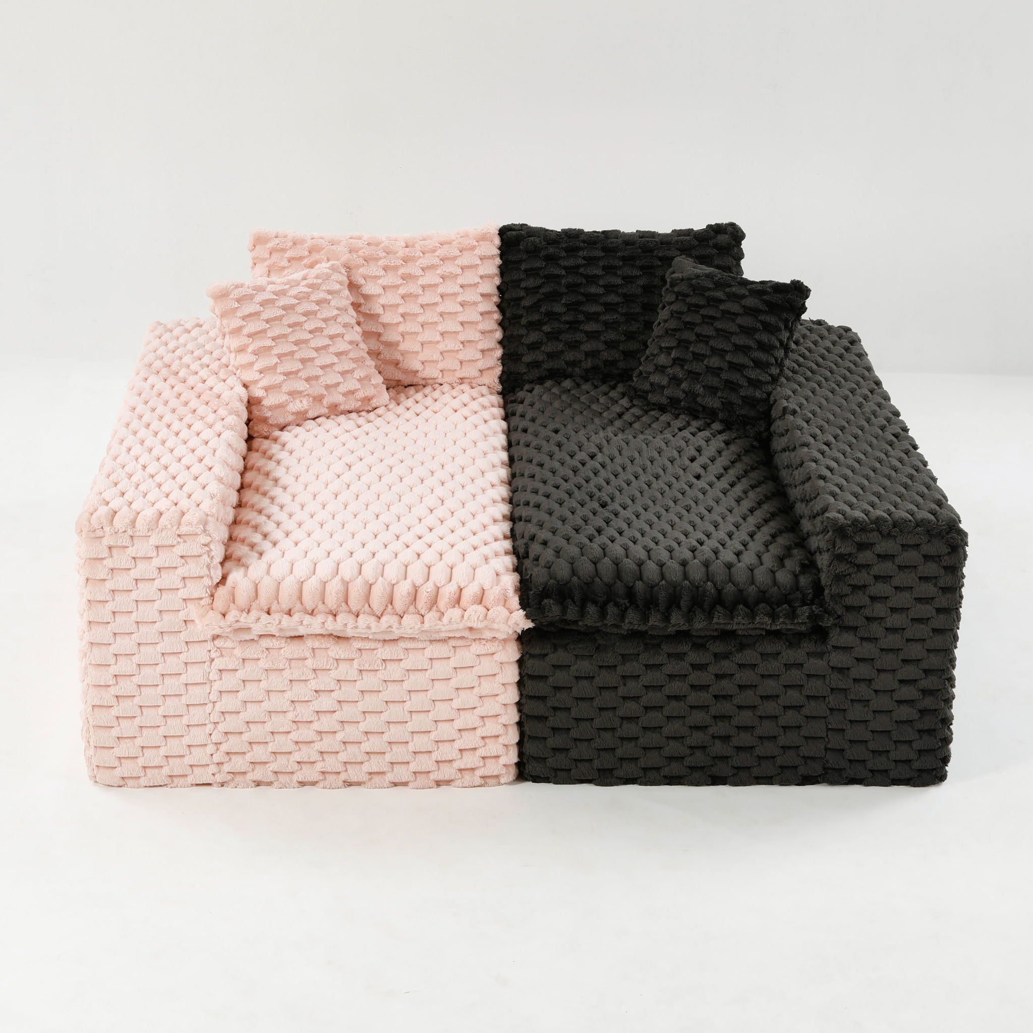 Multifunctional Sofa Pink Black, Fits 4 People