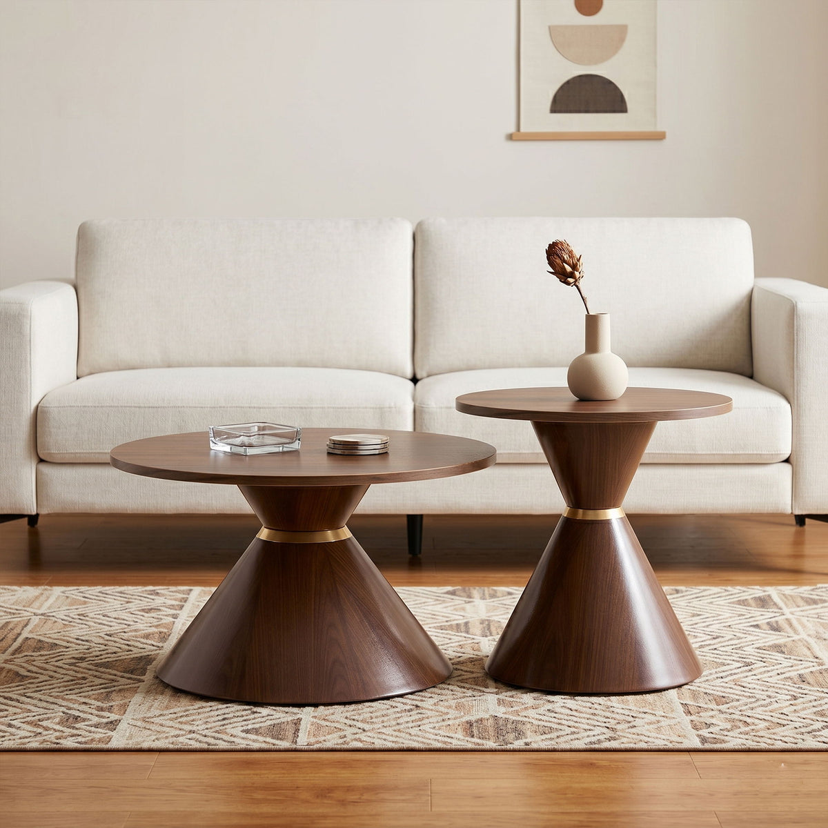 2 Piece Round Coffee Table Set For Living Room
