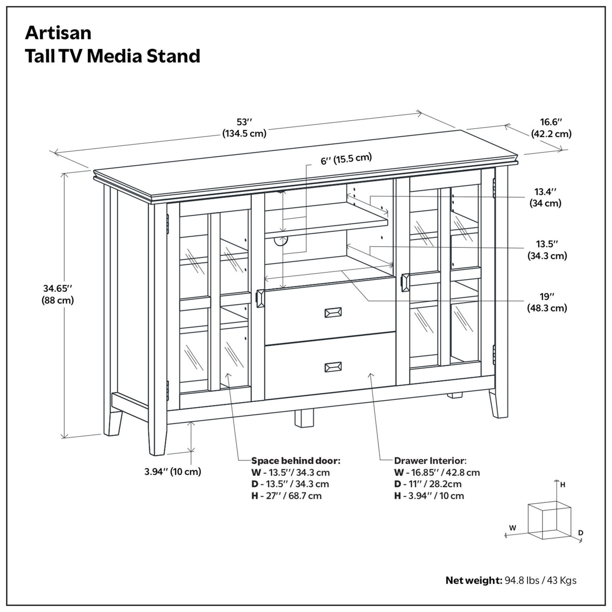 Artisan - Tall TV Media Stand - Gray