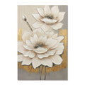 Lotus Flower Canvas Wall Art, Hand Painted Thick Textured Floral Painting With Accents, Neutral Decor For Living Room - Antique White / Gray