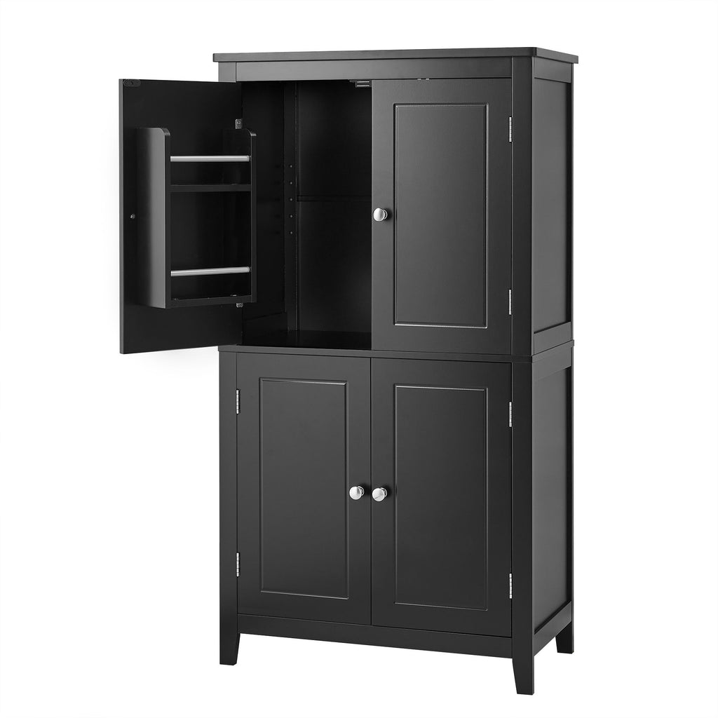 Elegant Bathroom Floor Storage Cabinet With 4 Doors, Adjustable Shelves