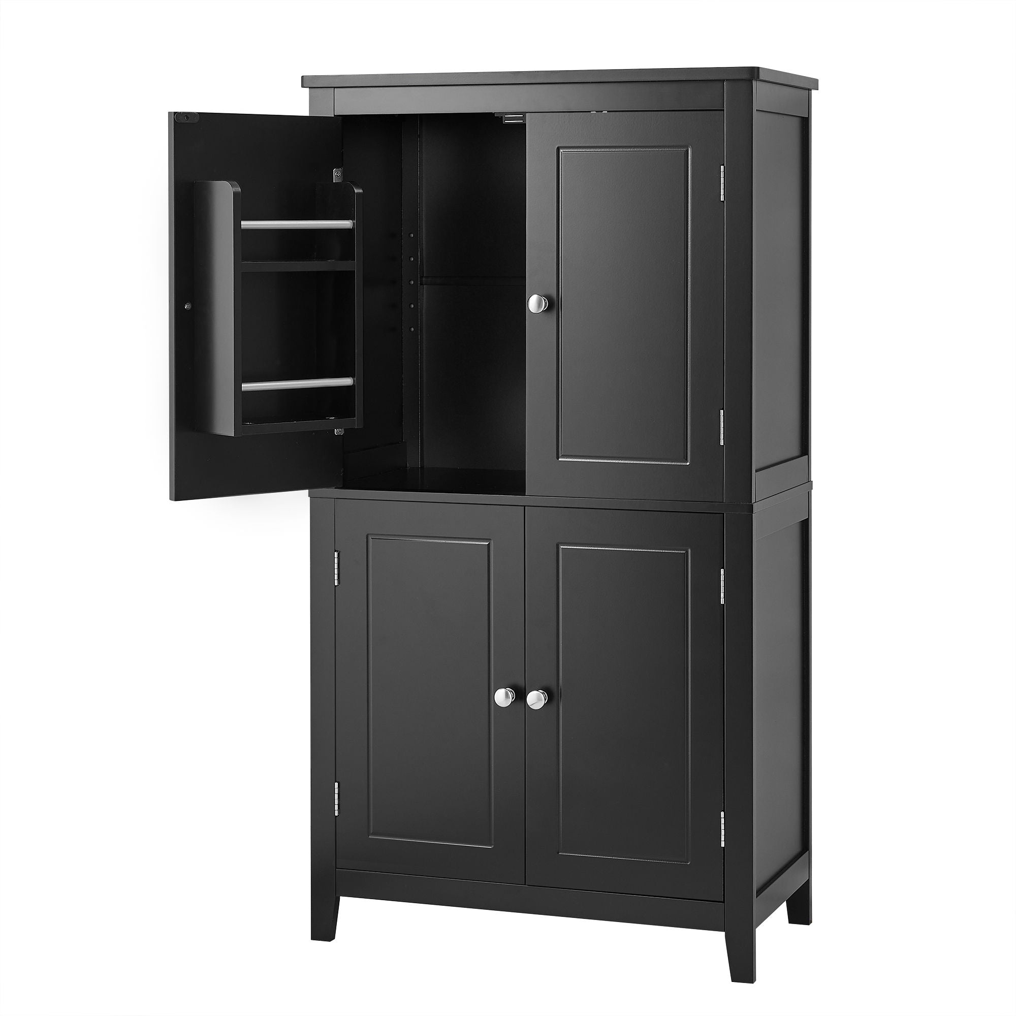 Elegant Bathroom Floor Storage Cabinet With 4 Doors, Adjustable Shelves