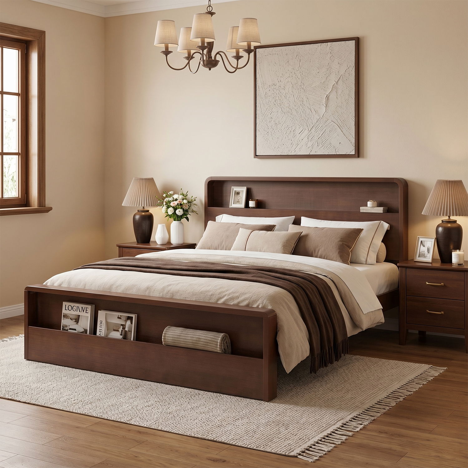 Bed Frame With Dual Open Storage Headboard And Footboard