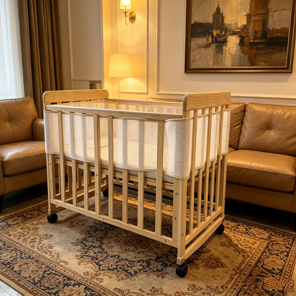 Portable Pne Bedside Bassinet, Crib With 3 Adjustable Heights, Compact Design - White