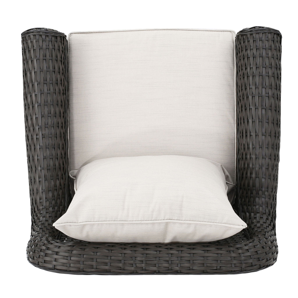 Amaya - Outdoor Swivel Rocker Chair With Water Resistant Cushions - Brown / Beige