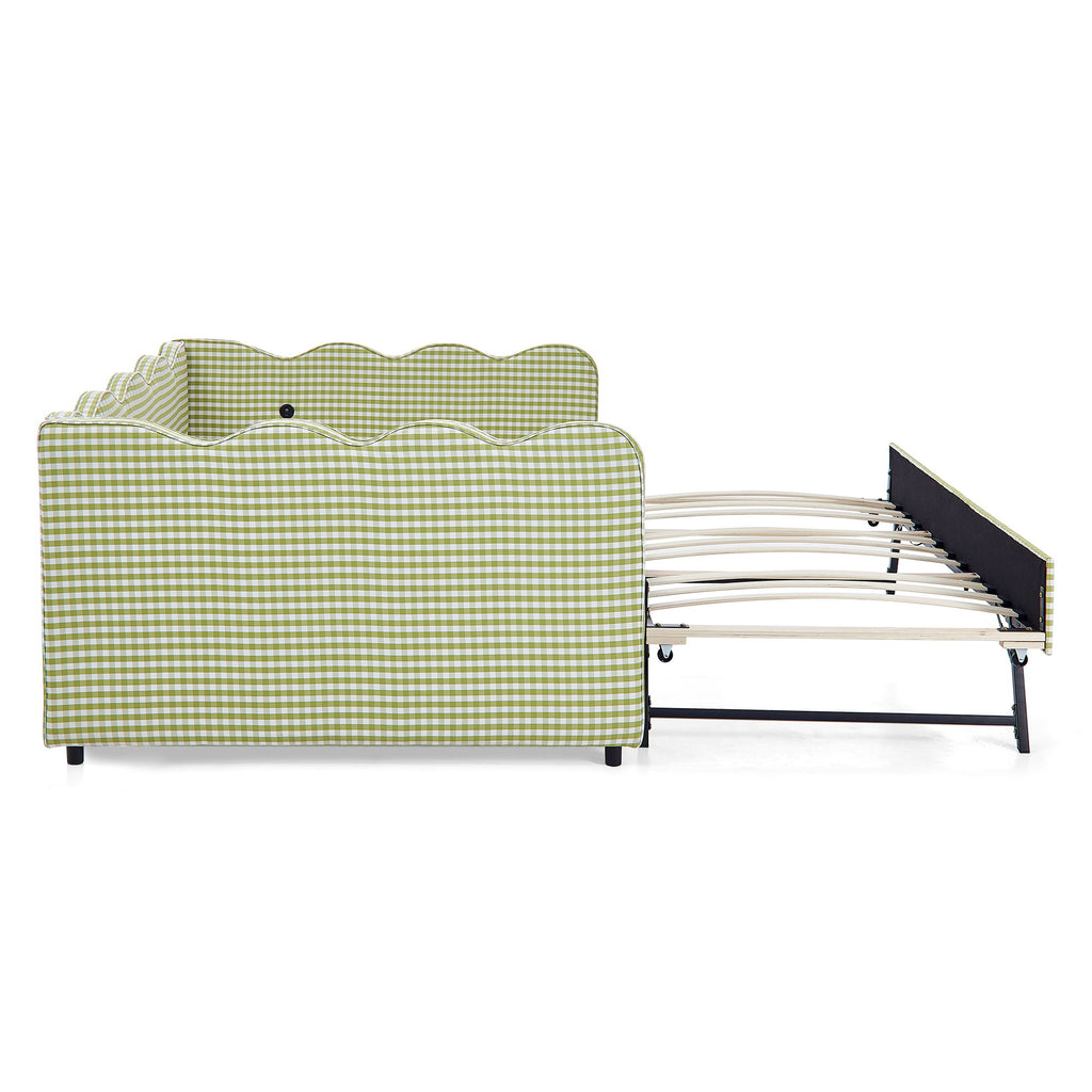 Gingham Daybed & USB Charging Port, Wave-Shaped Design