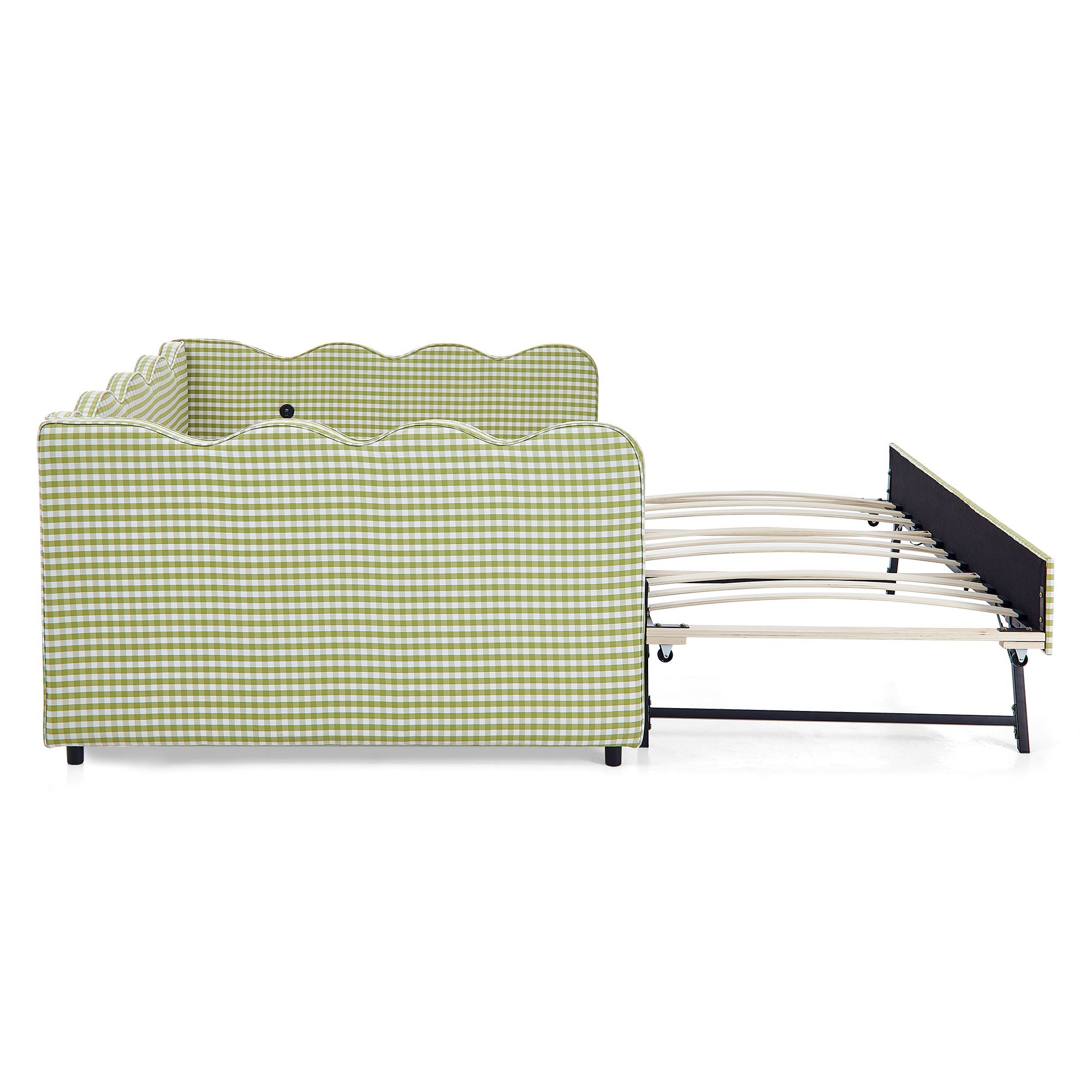 Gingham Daybed & USB Charging Port, Wave-Shaped Design