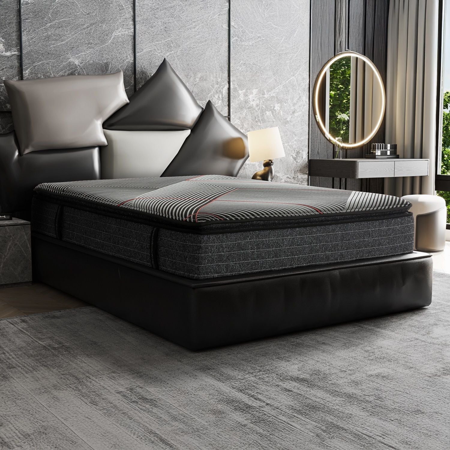 15" Euro Top Gel Memory Foam Hybrid Mattress With Pocket Coils, Cooling & Edge Support - Black - Queen