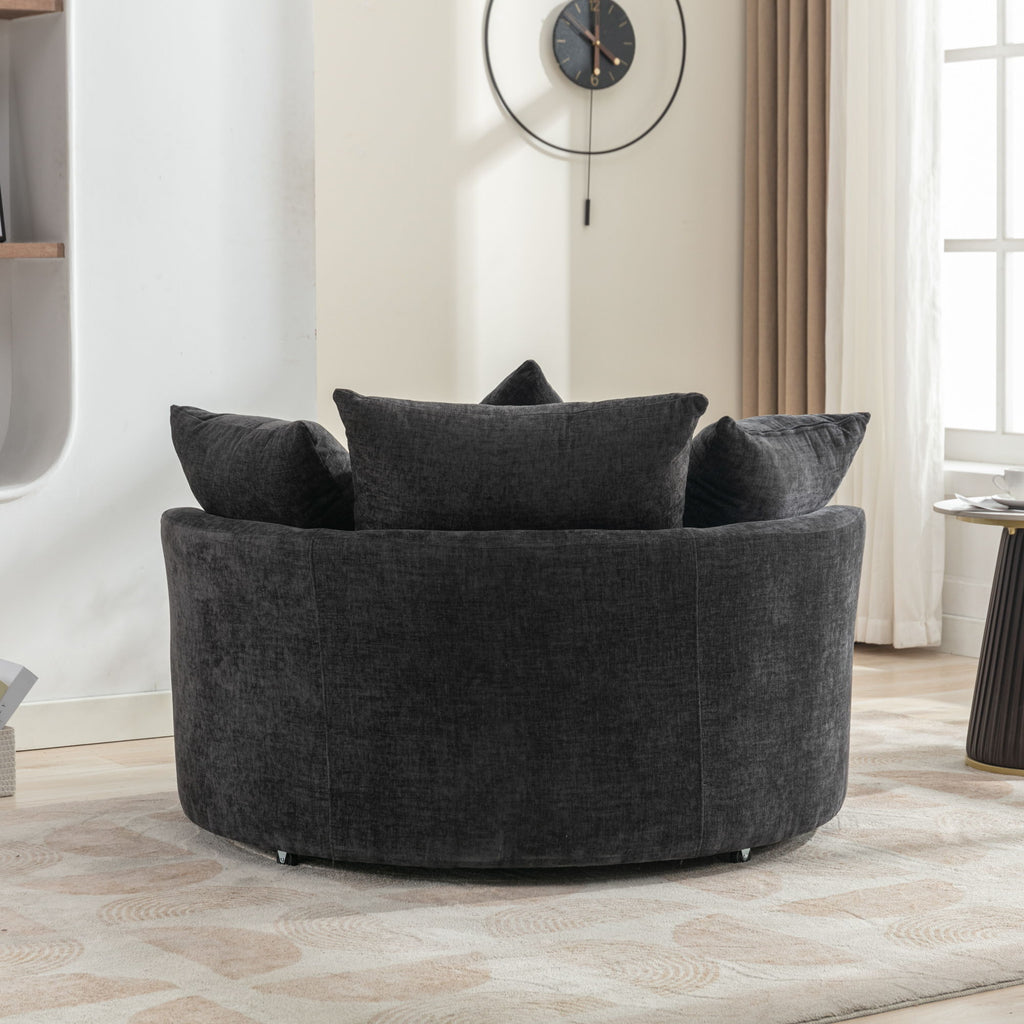 360° Swivel Accent Barrel Chair With Storage Ottoman & 4 Pillows, Modern Leisure Chair Round Accent For Living Room