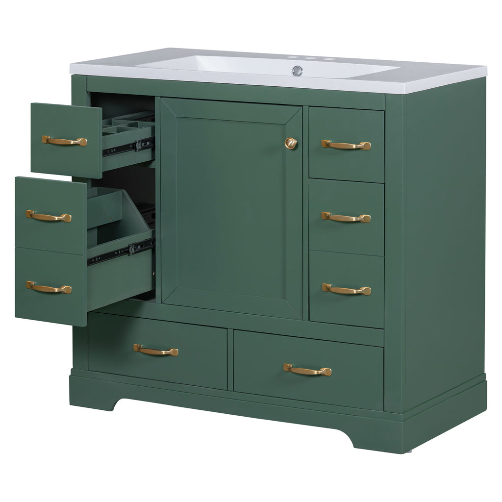 Modern Bathroom Vanity With Sink, 6 Drawers, Adjustable Shelf