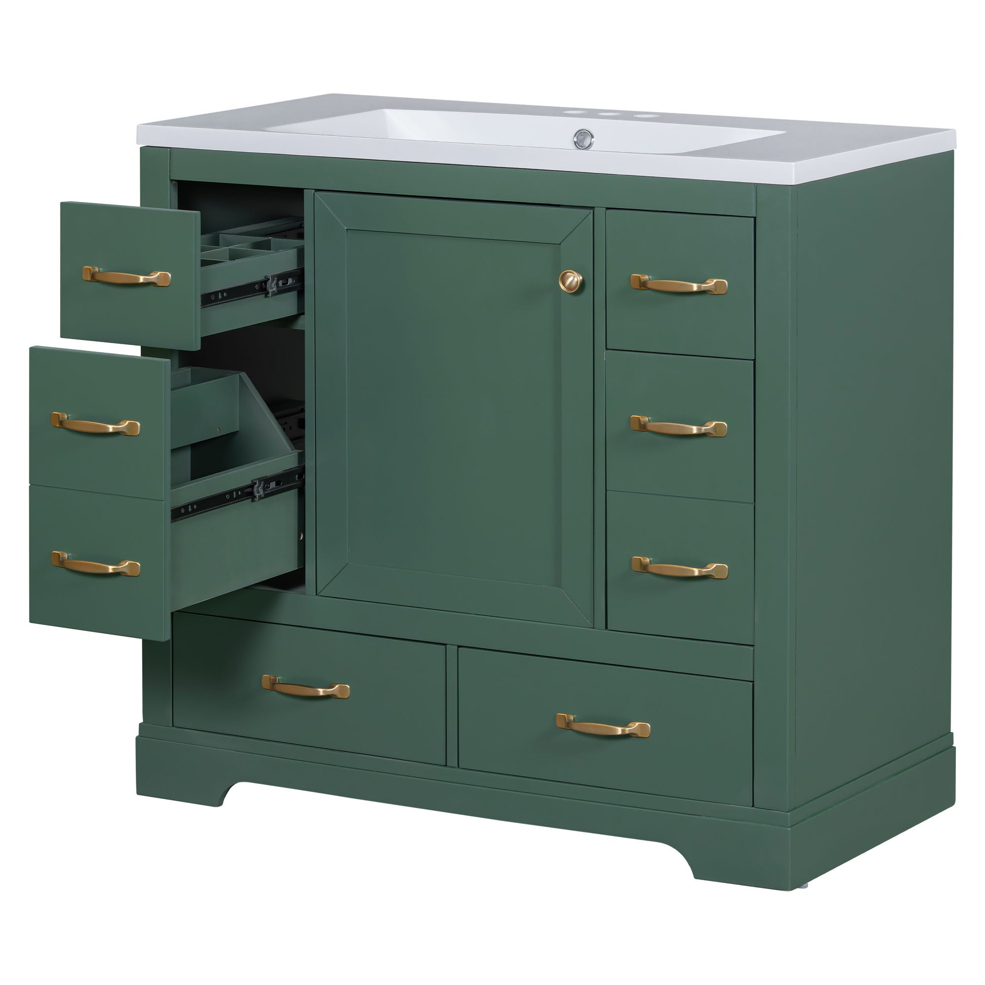 Modern Bathroom Vanity With Sink, 6 Drawers, Adjustable Shelf