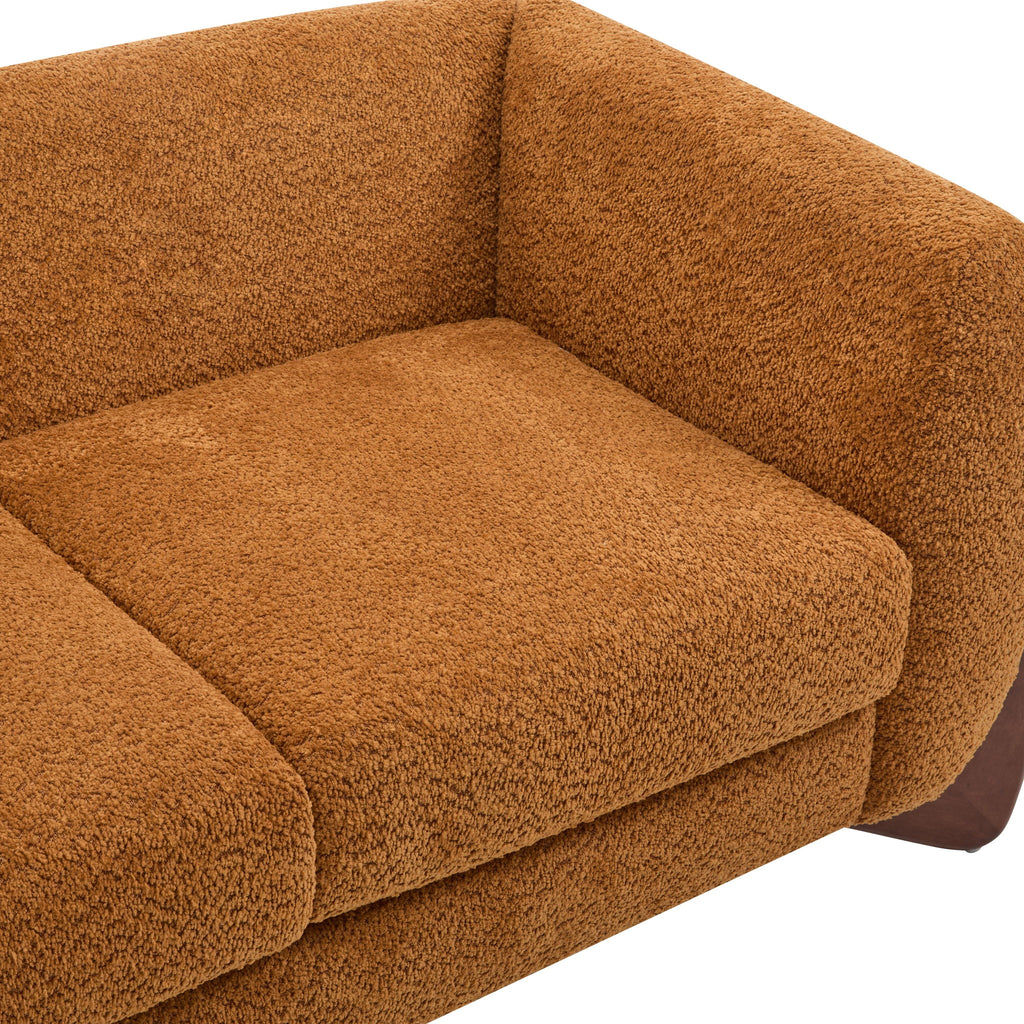 Contemporary Boucle Sherpa Sofa With Birch Wood Legs