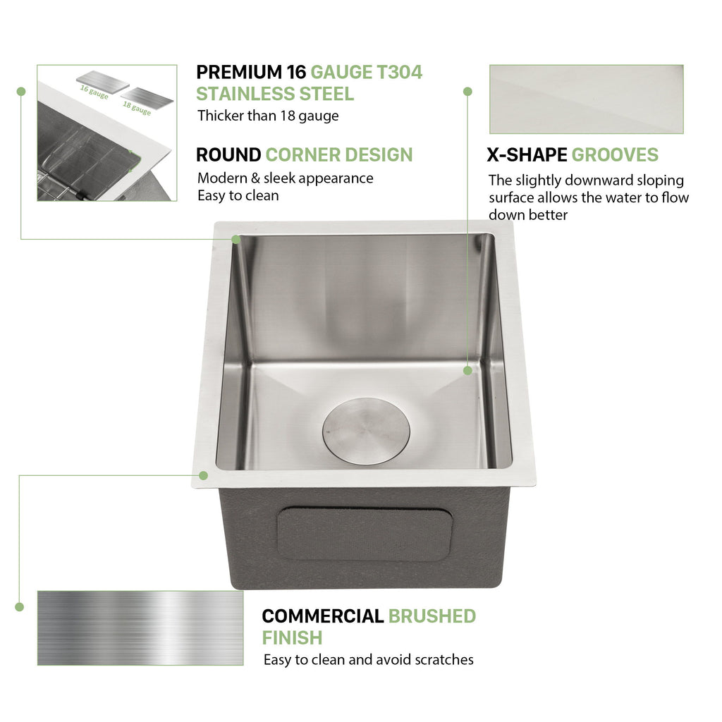Modern Undermount Stainless Steel Kitchen Sink 16 Gauge, Deep Single Bowl