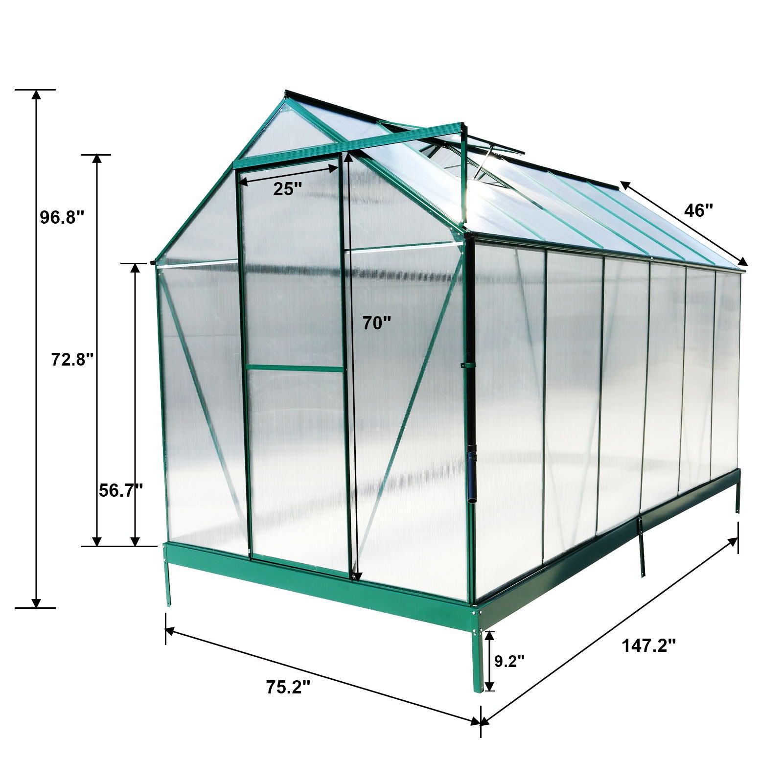Polycarbonate house, Heavy Duty Outdoor Aluminum Walk-In House Kit With Rain Gutter, Vent And Door For Backyard Garden